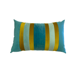 Teal & Gold Velvet Stripe Cushion thumbnail 1